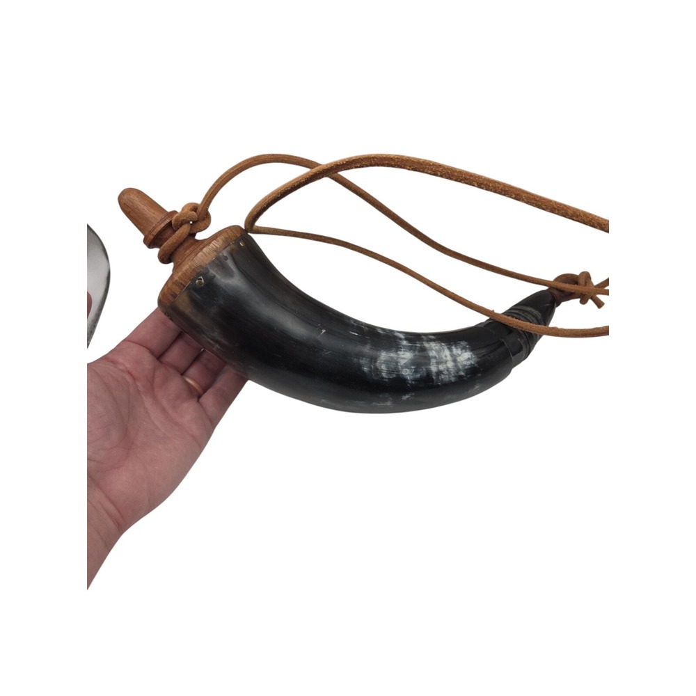Powder Horn Unisex Black White Marbled Primitive Reenactment Decor Folk Art